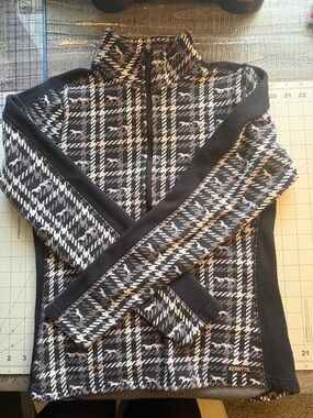 Kerrits Black & White Patterned Full-Zip Knit Sweater